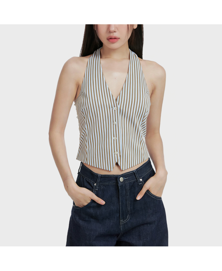 Halter Neck Striped Tank Top