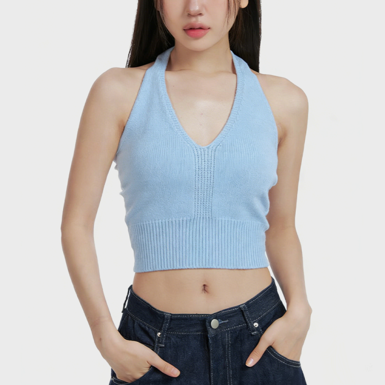 Blue Halter Neck Knit Vest