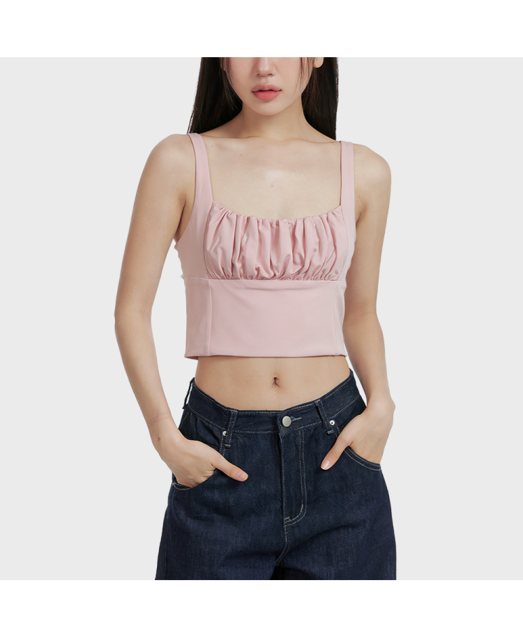 Pleated Square Neck Solid Color Camisole