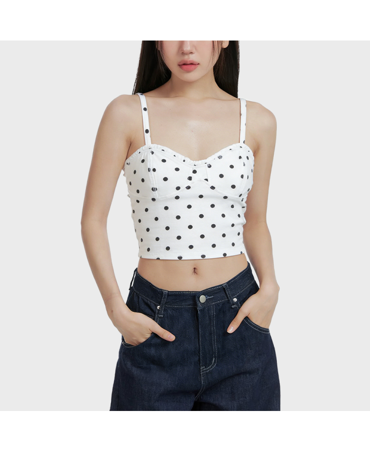 White Polka Dot Fitted Tank Top