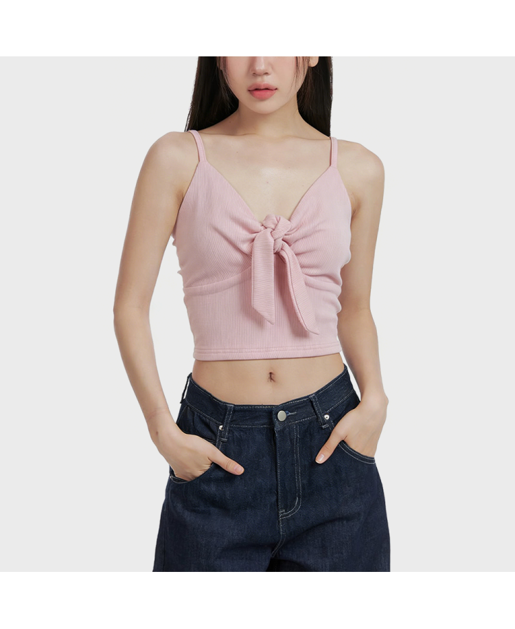 Pink V-neck Twisted-knot Camisole