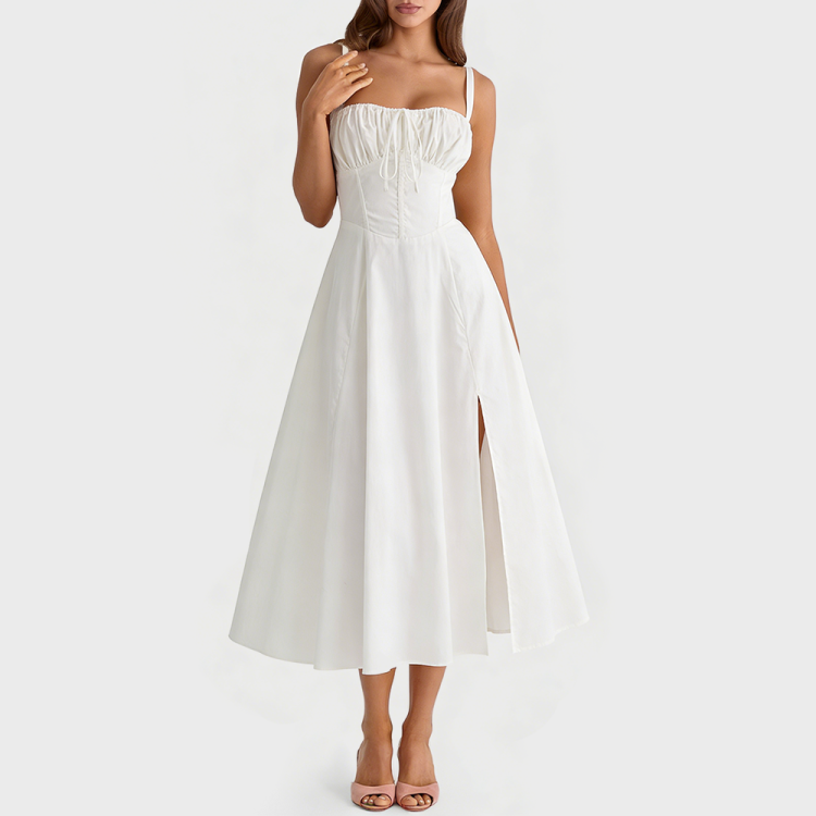 White Slit Spaghetti Strap Dress