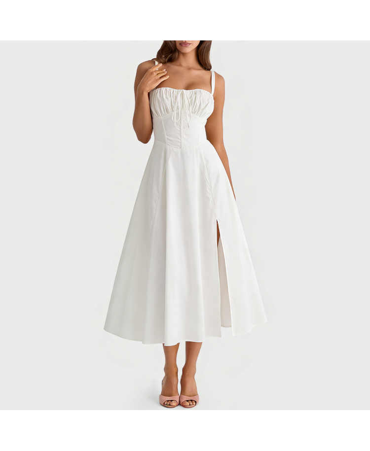 White Slit Spaghetti Strap Dress