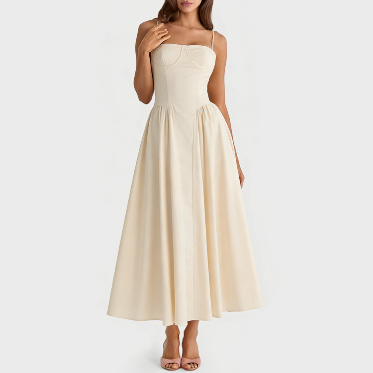 Apricot Retro Square Neck Dress