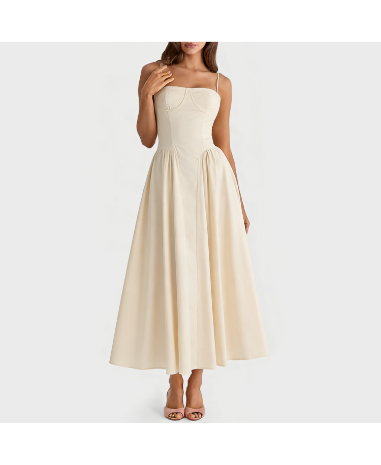 Apricot Retro Square Neck Dress