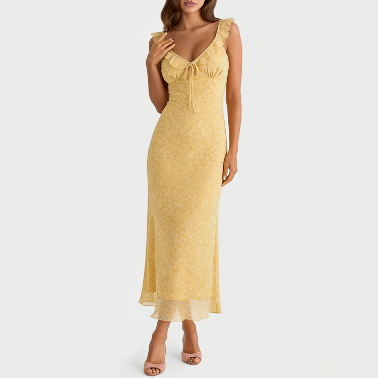 Ruffled V-neck Dress