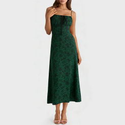 Dark Green Floral Print Slip Dress