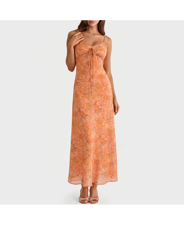 Orange Floral Print Sundress