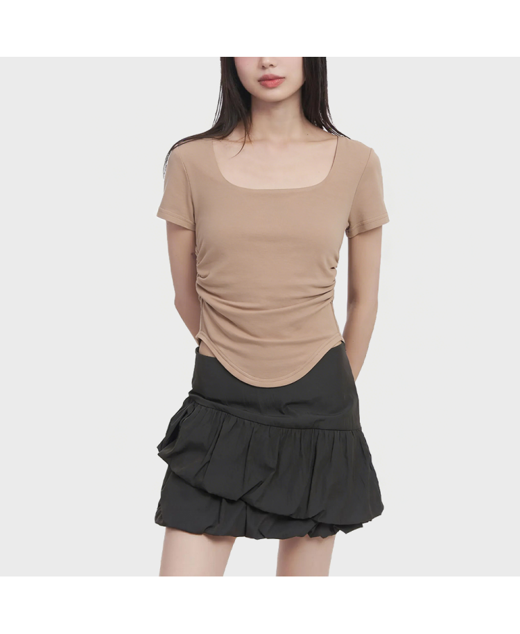Square Neck Solid Color Short-Sleeve Top