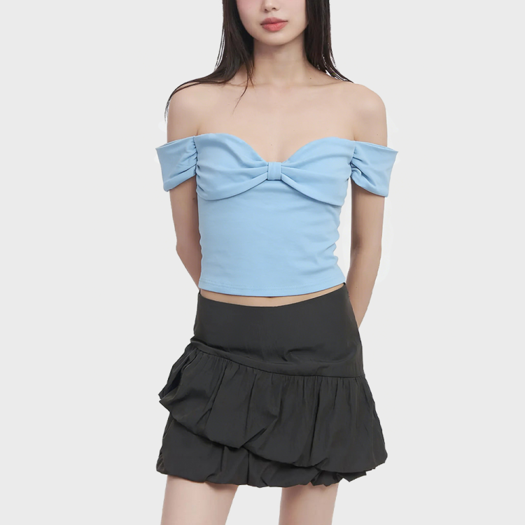Off The Shoulder Pleated Short Sleeved Top