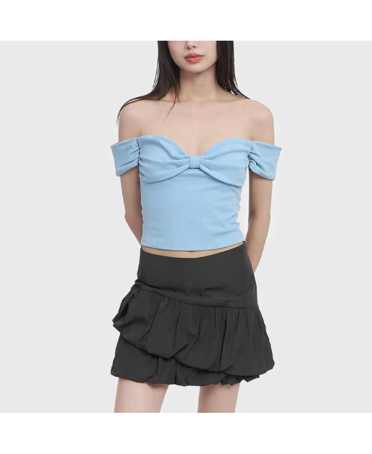 Off The Shoulder Pleated Short Sleeved Top