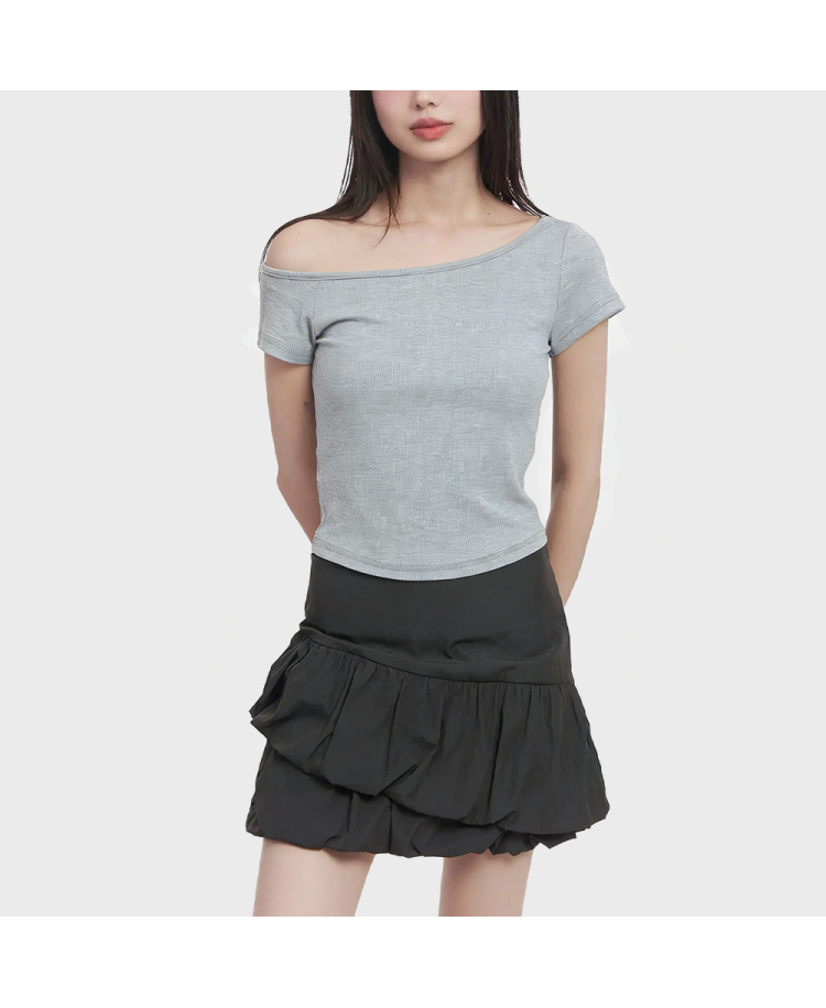 Gray Off-Shoulder Short-Sleeve Top