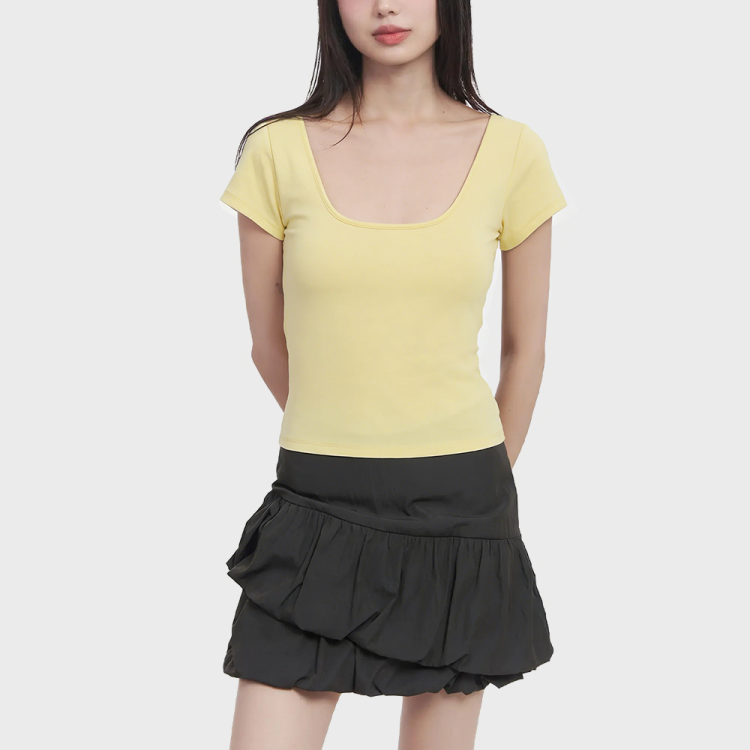 Yellow U-Neck Short-Sleeve Top