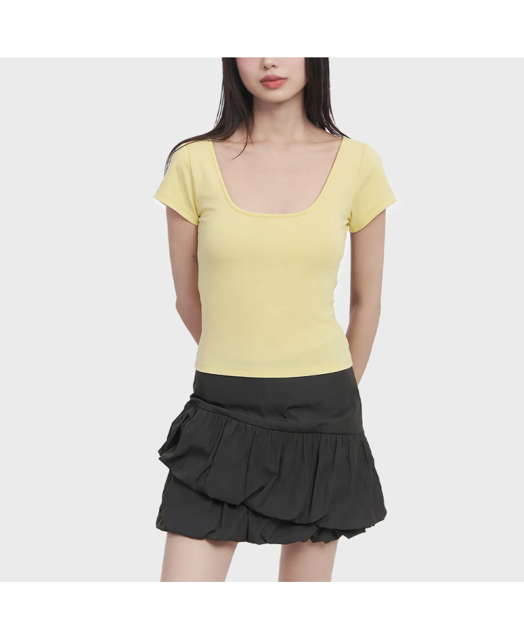 Yellow U-Neck Short-Sleeve Top