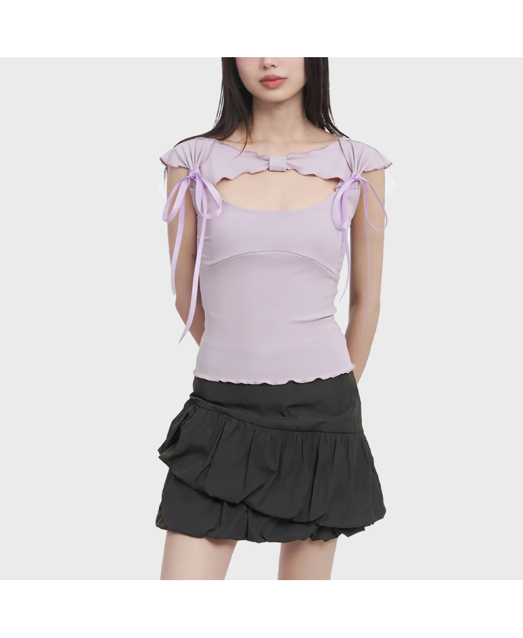 Bow Tie Square Neck Short-Sleeve Top
