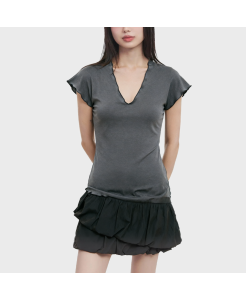 Deep V-neck Stretch Short-Sleeve Top