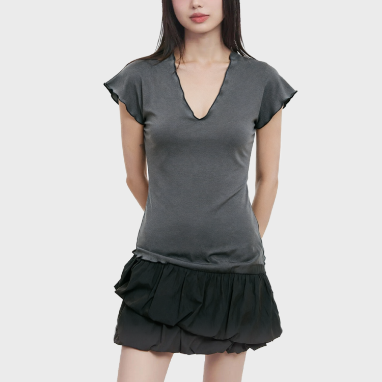 Deep V-neck Stretch Short-Sleeve Top