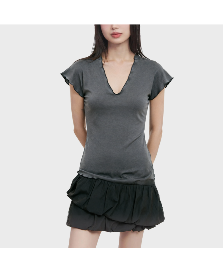 Deep V-neck Stretch Short-Sleeve Top