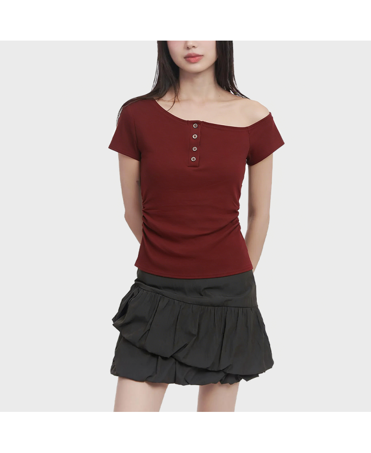 Red One-Shoulder Short-Sleeve Top