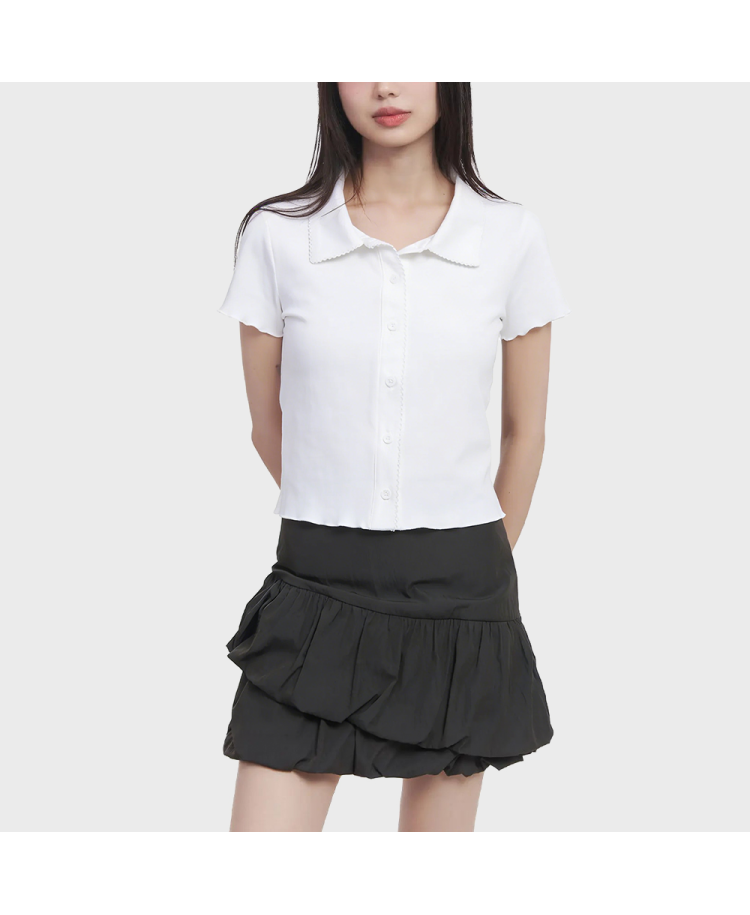 Ruffled Collar Short-Sleeve Top