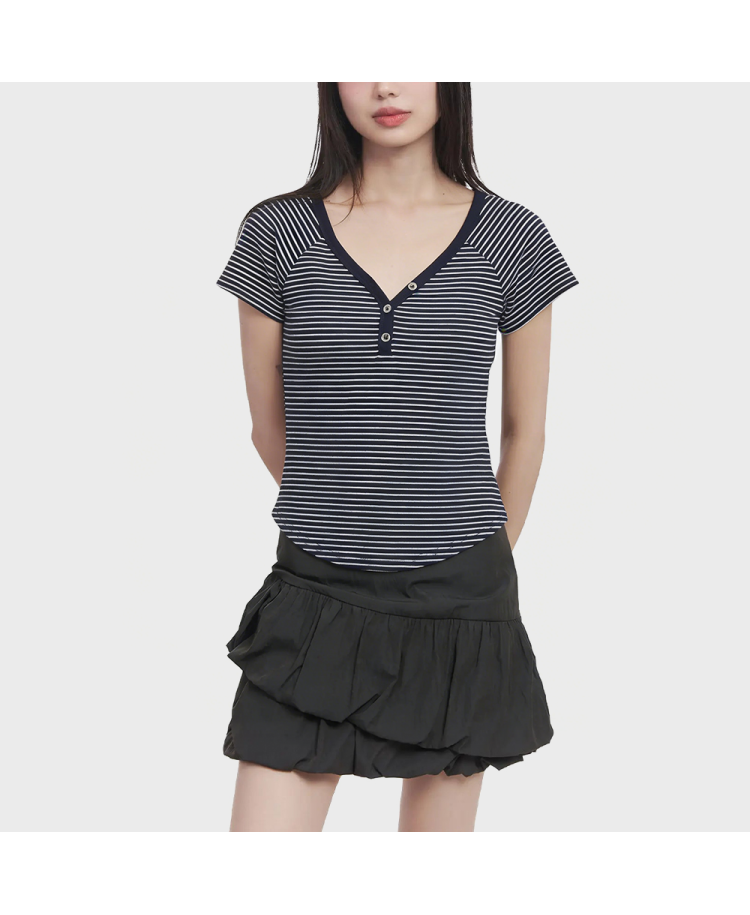 V-Neck Striped Short-Sleeve Top