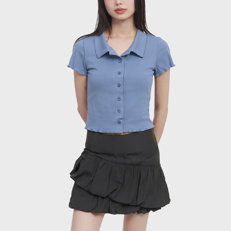 Lace-trimmed Single breasted Short Sleeve Cardigan