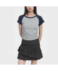 Color-blocked Ruffled Short-Sleeve T-Shirt