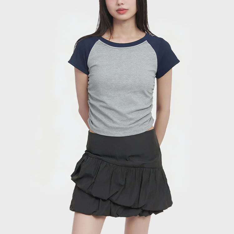 Color-blocked Ruffled Short-Sleeve T-Shirt