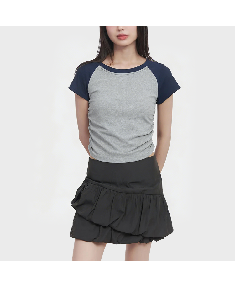 Color-blocked Ruffled Short-Sleeve T-Shirt