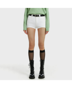 High Waist Slim Fit White Casual Pants with Belt