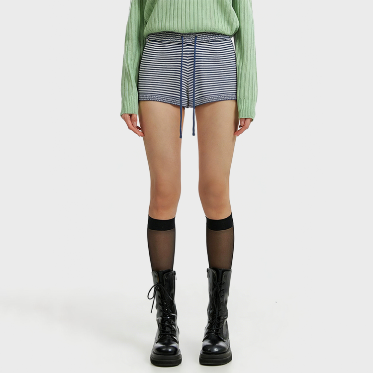 Striped Drawstring Knit Shorts with Elastic Waist
