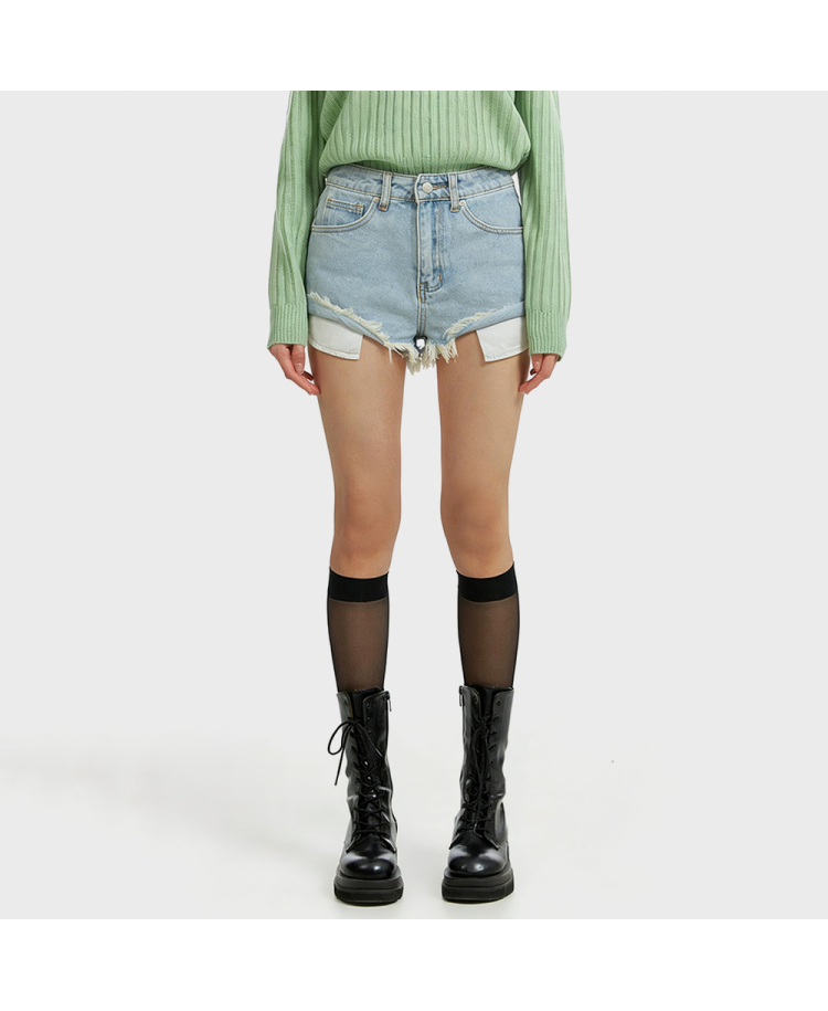 Distressed Frayed Hem Denim Shorts